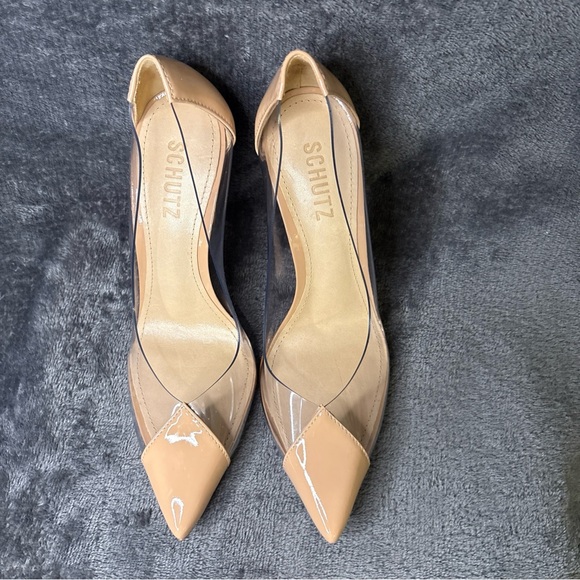 Schutz Cendi Pumps Size 6.5B Stilleto Pointed Toe Clear Vinyl and Patent Leather - Picture 13 of 13